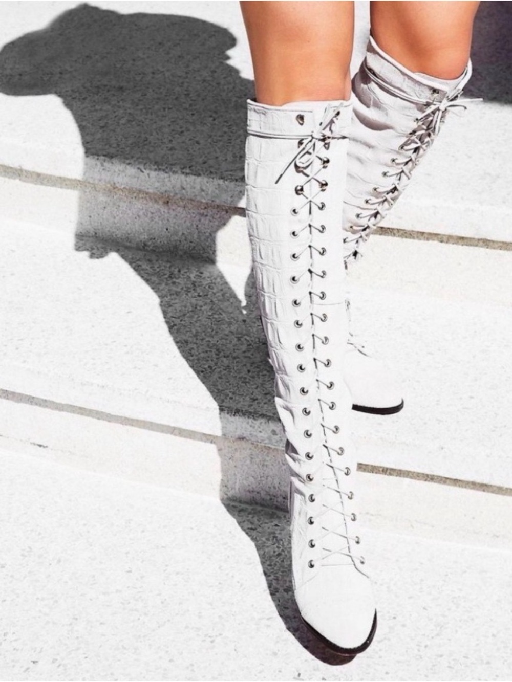 Jeffrey Campbell Free People Sz 8 100% Lambs Leather Soft White Croc Boots